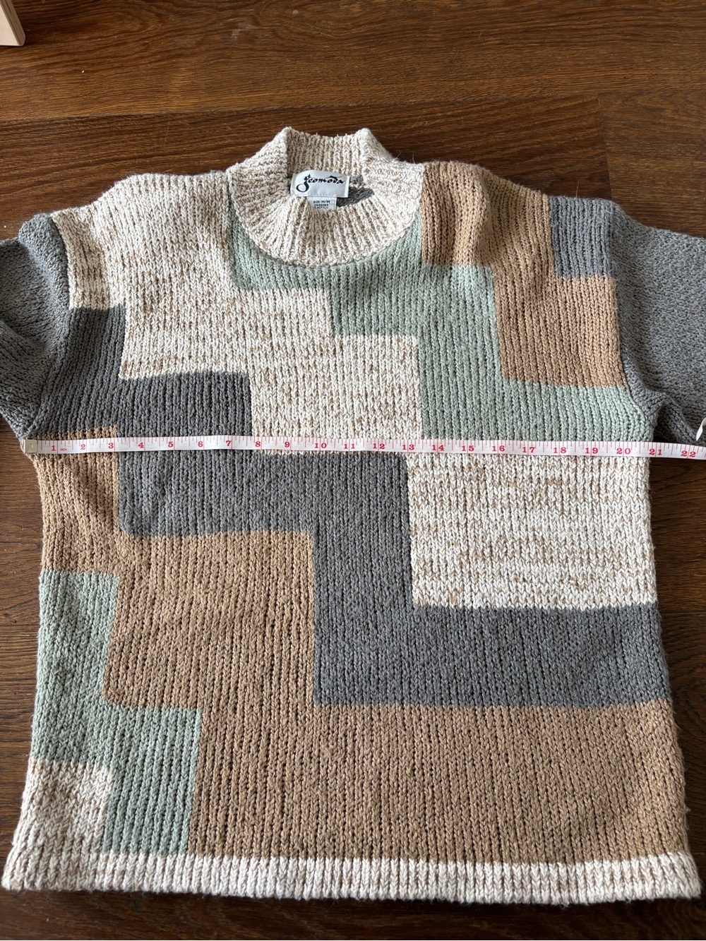 Vintage Geo-Block Abstract Neutral Pattern Mockneck Sweater - Picture 10 of 12